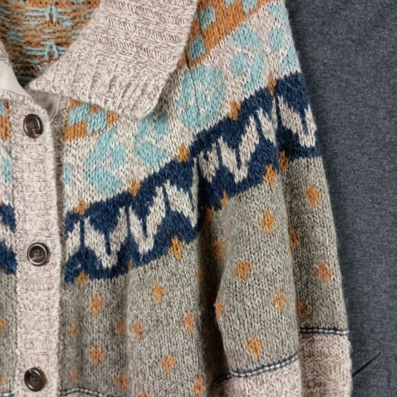 Royal Robbins Fair Isle Cardigan Wool Blend Womens XL Beige Grandpacore Gorpcore - Picture 8 of 9